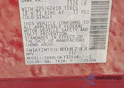 2018 Nissan Rogue Sl z USA, uszkodzony, nr VIN 5N1AT2MT9JC808743